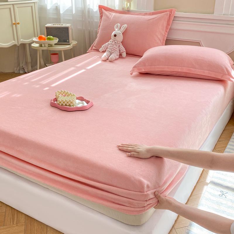 

Plush Coral Fleece Mattress Protector - Single Bed Winter Cover Pair of Quilted Pillowcases