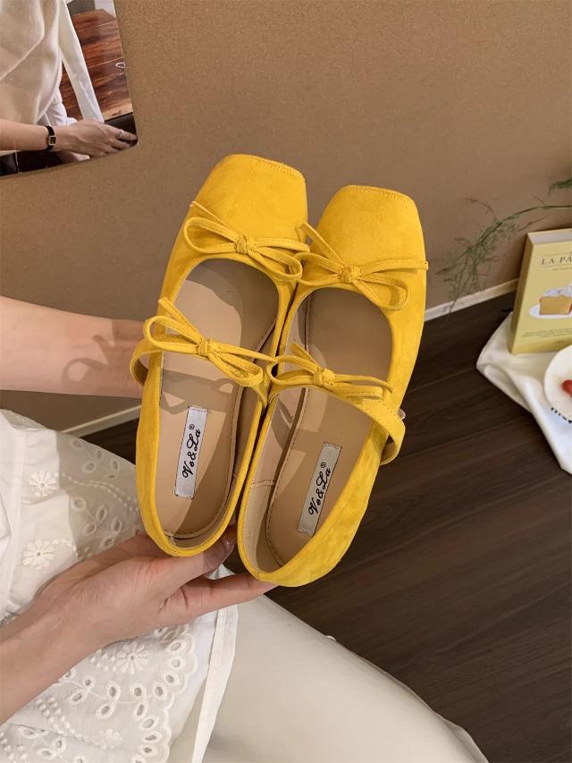 Fashion Women's Mary Jane Shoes Soft Butterfly Knot Thick Bottom Velvet Surface Increased Height Spring Single Shoes Korean Style