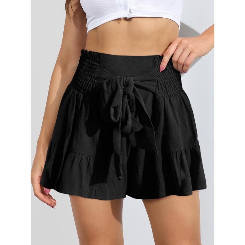 Sommerliche Shorts mit weitem Bein und Riemchen für Damen, drapiert, vielseitige Freizeithose