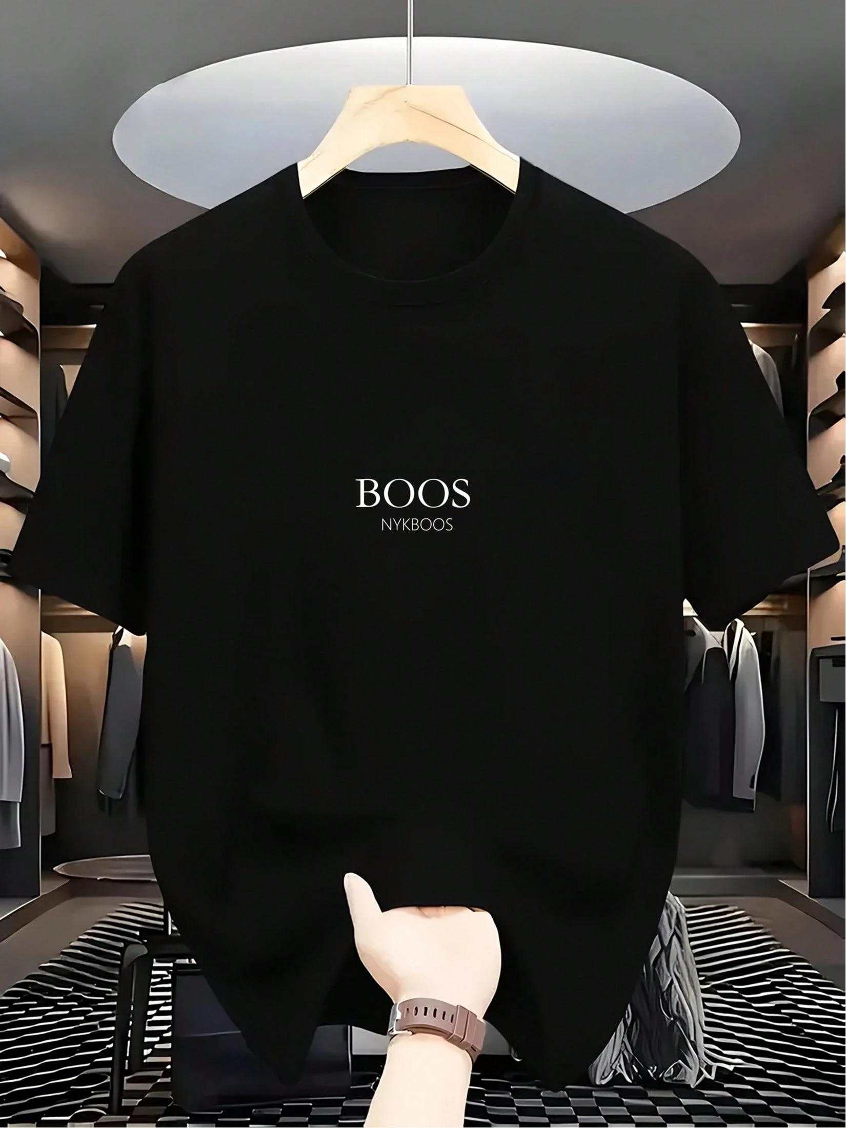 Cotton Mens Casual Short Sleeve TShirt Solid Black White BOOS Pattern Print Breathable Summer TShirt S
