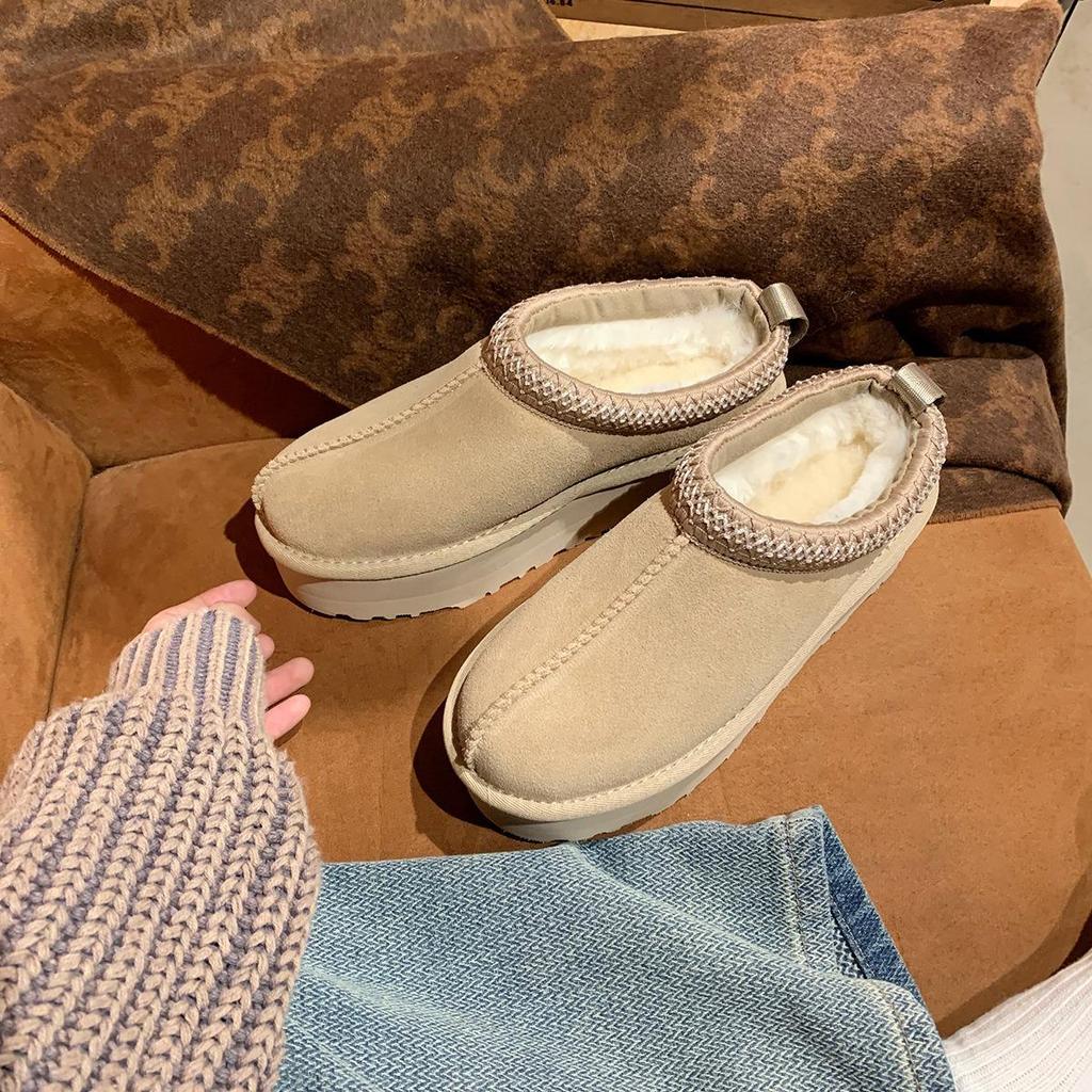 XD3 Genuine Leather Fleece-Lined Low-Top Cotton Snow Boots with Thick Sole for Women's Winter