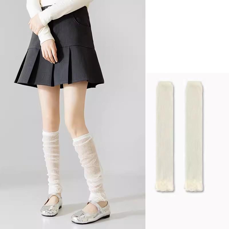 Y2k Girls Ruffles Knee Socks Lolita Long Socks Women Leg Warmers Stockings Thin Breathable Foot Cover Arm Sleeves Sun Protection