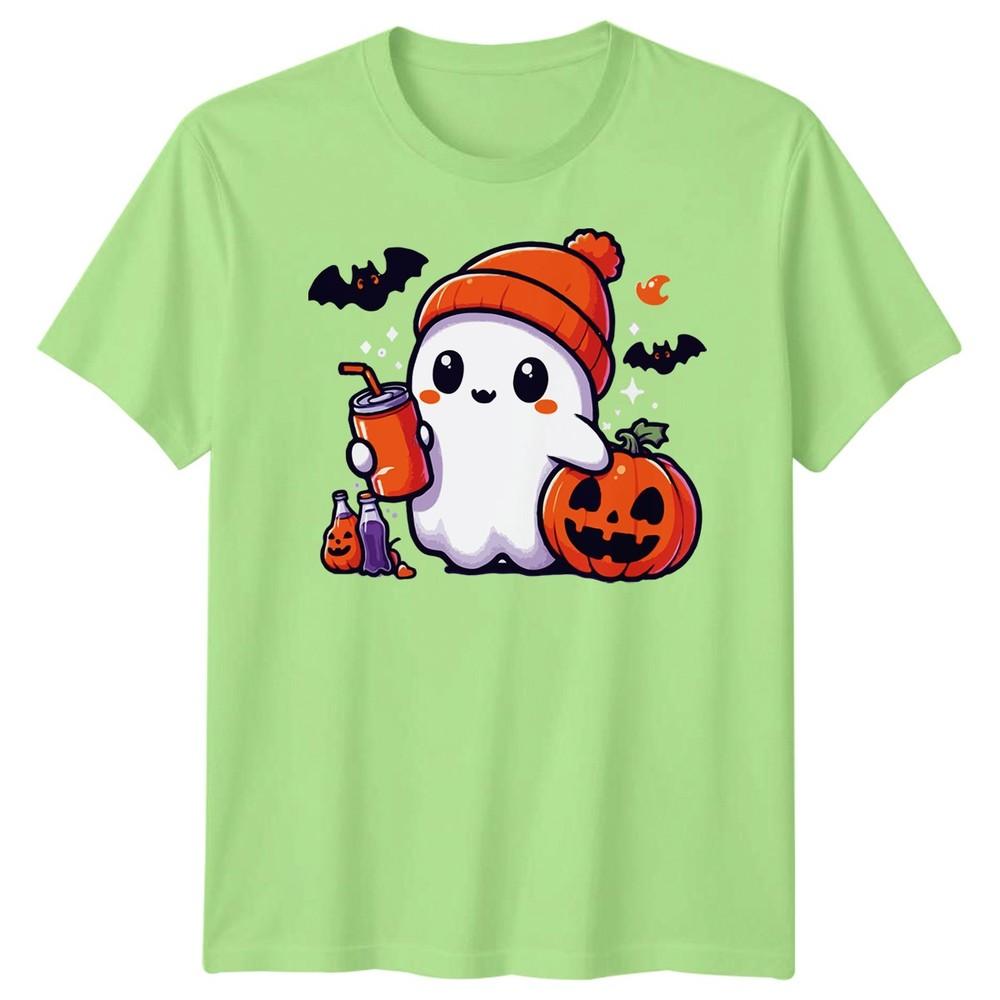 Halloween TShirt Ghost Pumpkin Iced Coffee Spooky Graphic Adults Kids Tee