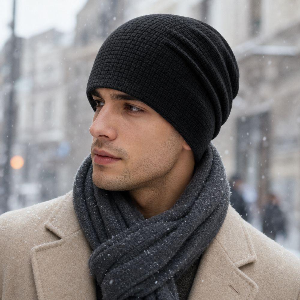 Waffle Grid Fleece Waffle Beanie Windproof Skull Cap New Cold Weather Hat Commuting