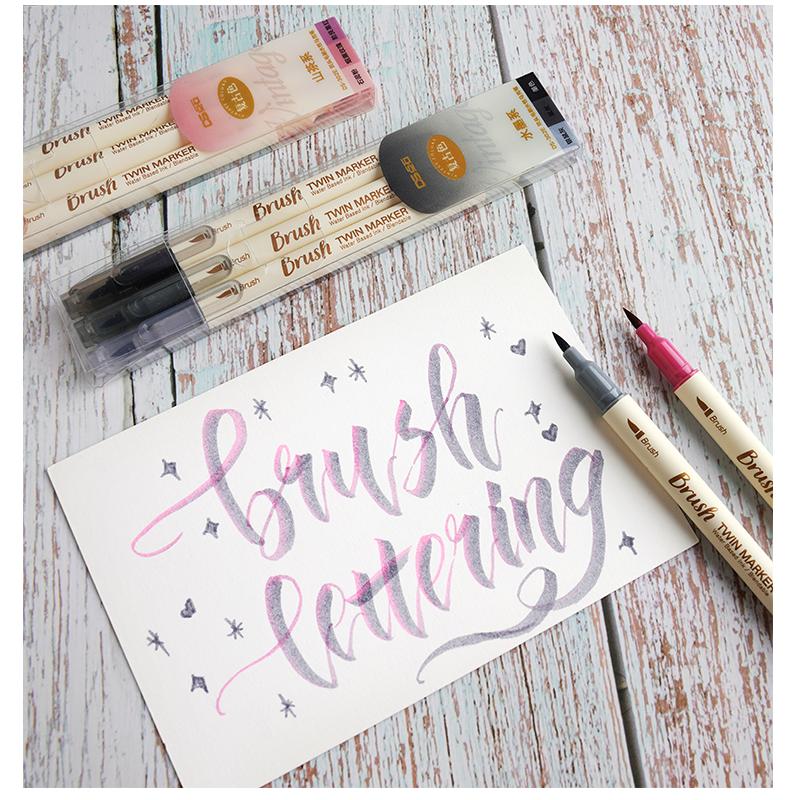 3 stücke Retro farbe Twin Marker Stifte Set Pinsel Zeichnung Feine Liner Tinte Auf Wasserbasis Mischbare Aquarell Kunst Malerei Schule a6133