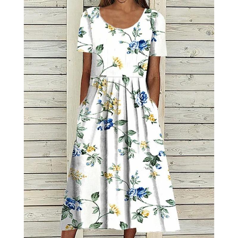 Summer New Mid-Rise Women's Casual Crew Neck Print Women's Dress
