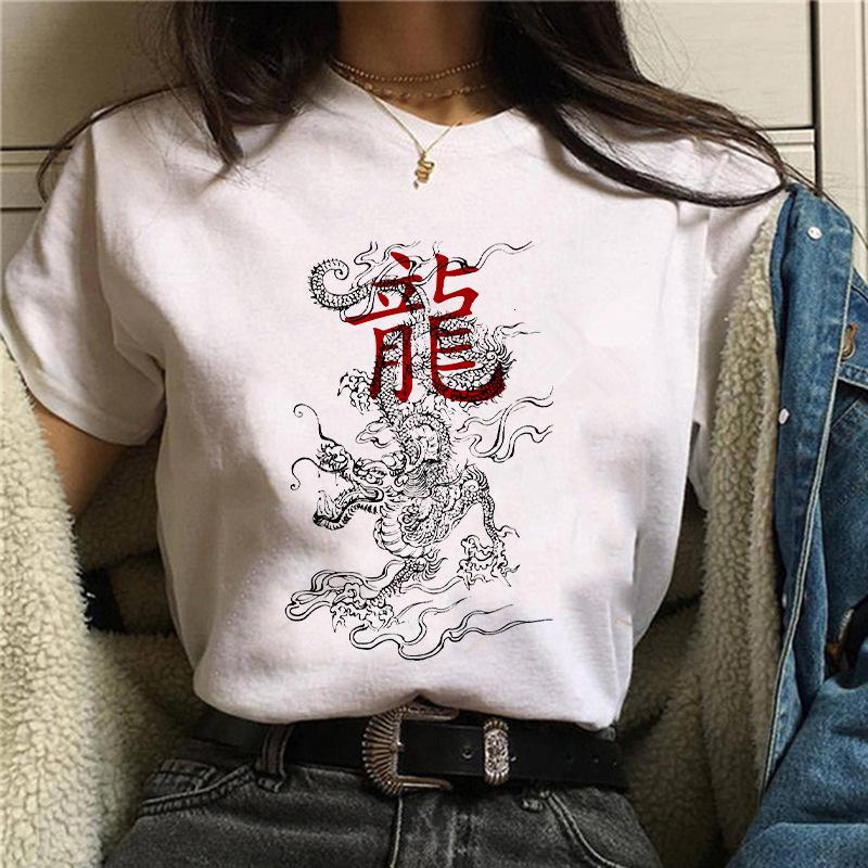 Harajuku Chinese Dragon Print Popular Fashion Trend Largesized Thin Unisexs and Womens Same Shortsleeved Tshirt Graphic