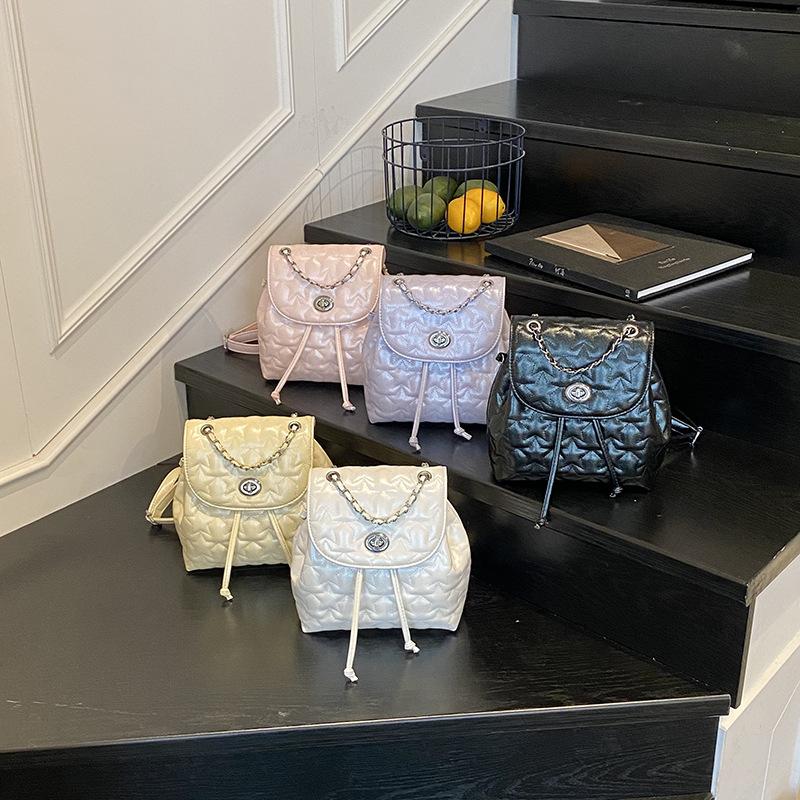 Bags Women's Bags Summer 2025 New Small Fragrant Wind Diamond Backpack Fashion Versatile Travel Bucket Bag Tide