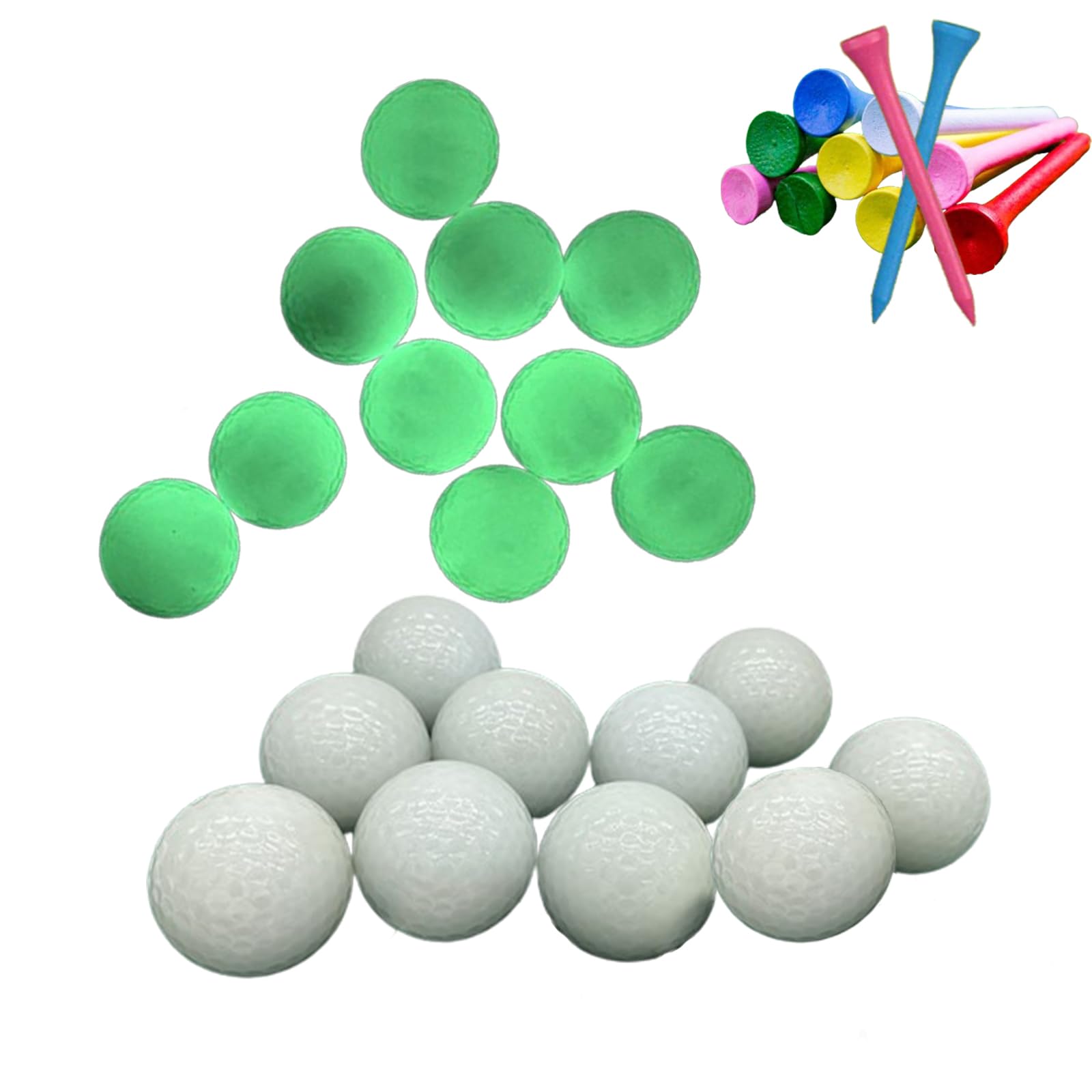 

Set of 10 Night Golf Balls Golf Practice Balls Night Practice No Batteries Required Golf Tee Long Tee Included color of the golf tee rowing tee is