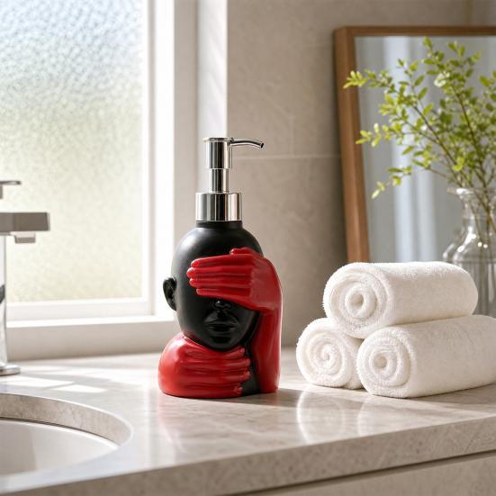 200ml Dispensing Bottle, Smooth Foaming Artistic Black Red Design Soap Bottle, Large Capacity Soap Dispenser for Bathroom Decor