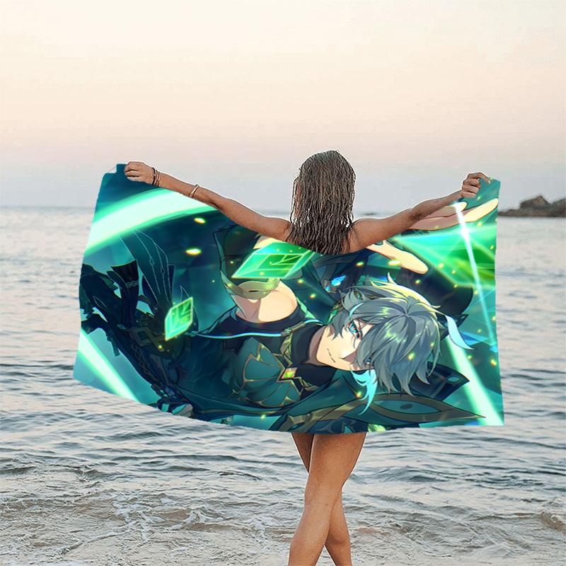1pc Genshin Impact Alhaitham1 Beach Towel, Beach and Seaside Swimming Pool Equipment, Fashion Pattern, Rectangular, Travel Essentials