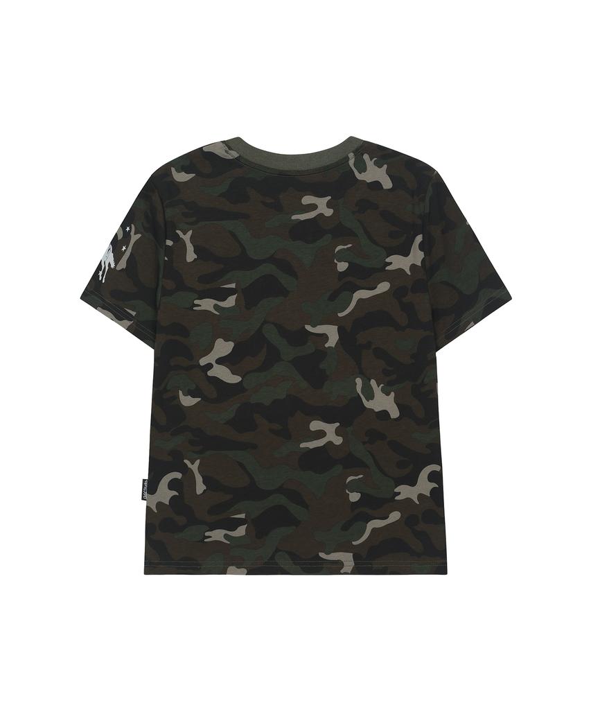 ODDSTUDIO Vintage Cracked Typography Regular Fit T-Shirt - Camo
