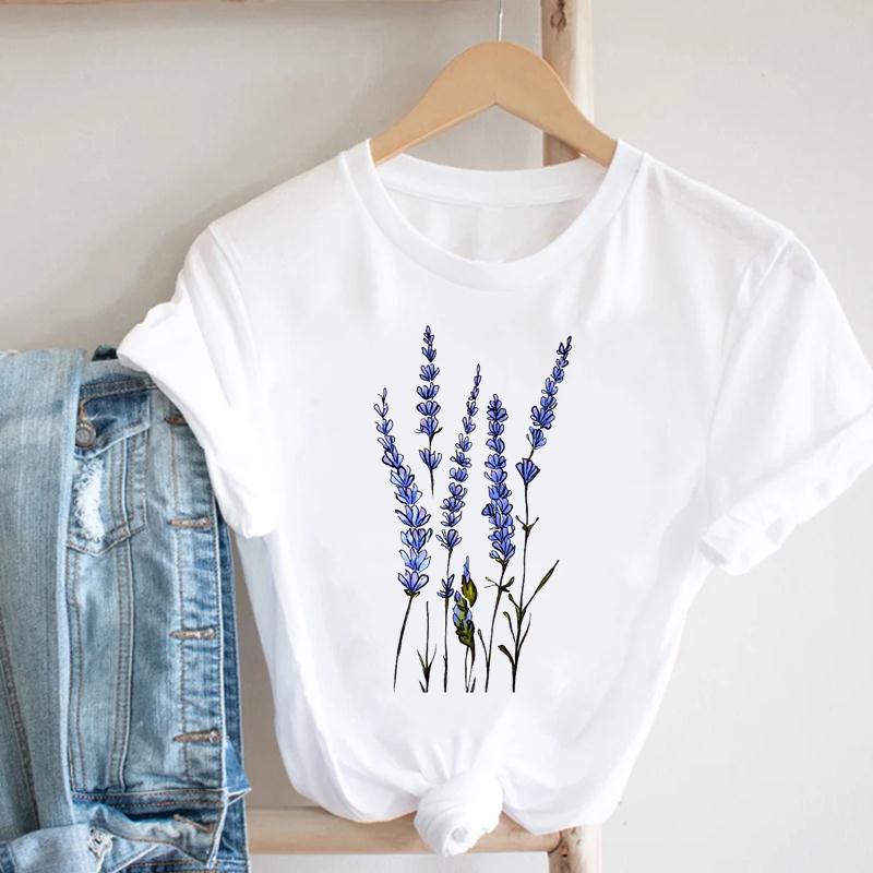 (European Size) 90s Flower Spring Short Sleeve Tee Top Fashion T-shirt Clothing  90s Casual Women Print Summer Lady Female Graphic T-shirt