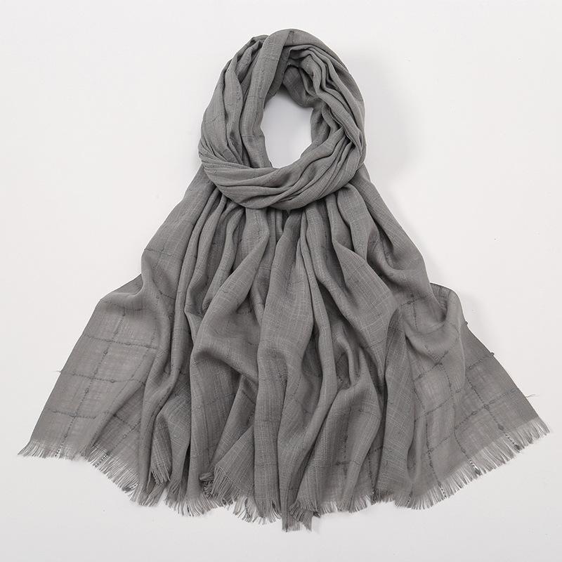 Fashion Cotton Viscose Scarf Wrinkle Plaid Pom Pom Fringe Shawls and Wraps Autumn Echarpe Pashmina Bufanda Muslim Sjaal 180*70Cm