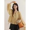 Mishow Women's Yellow Floral Lantern Sleeve V-Neck Blouse