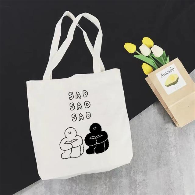 Summer New Fashion Kawaii Ladies Shopping Casual Simple Large-capacity Women's Cotton Bag Canvas Tote Bag Shopping Bag Women's F