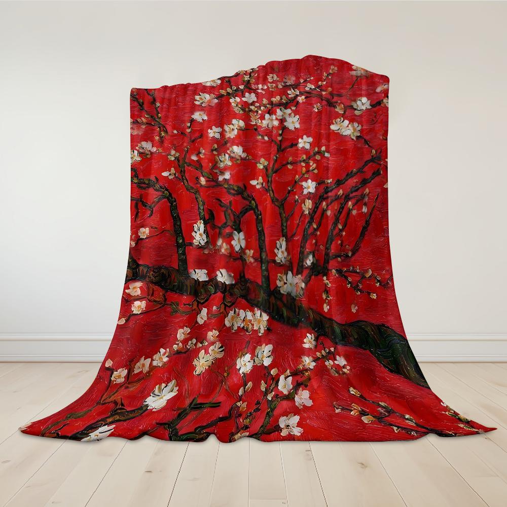 Crimson Bloom Flannel Blanket Warm Soft Halloween Christmas Couch Warm Cozy Decorative Decor Gift for All Season