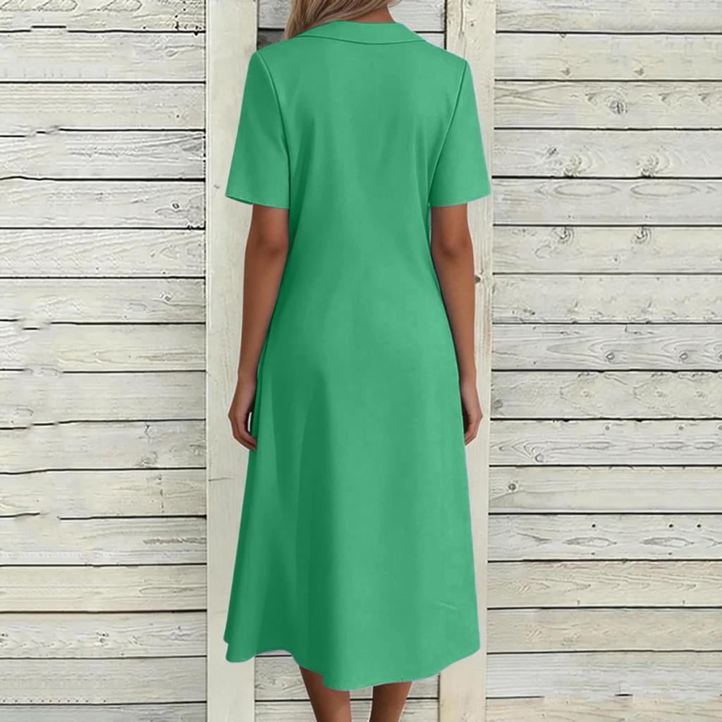 Women's Summer Fashion Casual Cotton-Linen Blend V-Neck Pocket Short-Sleeve Dress