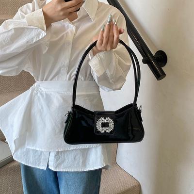 Summer New Fashionable Bright Diamond Shoulder Bag Underarm Bag Trendy Simple High Value Messenger Bag Baguette Bag