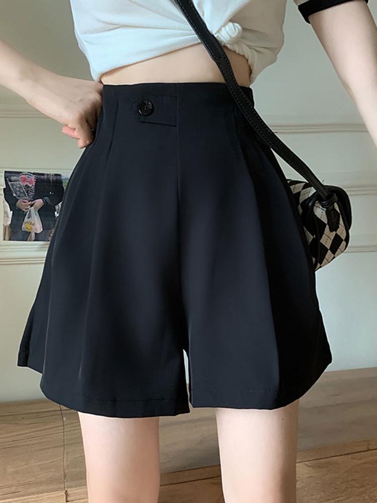 

2023 Осень/Зима Шорты от костюма с высокой талией, черные, широкие, драпирующиеся - Стройнящая повседневная верхняя одежда M 48-53 kg чёрный