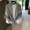Blue Retro 130 Square Scarf Summer Air-Conditioned Room Shawl Sunscreen Silk Scarf Spring And Autumn Linen Scarf