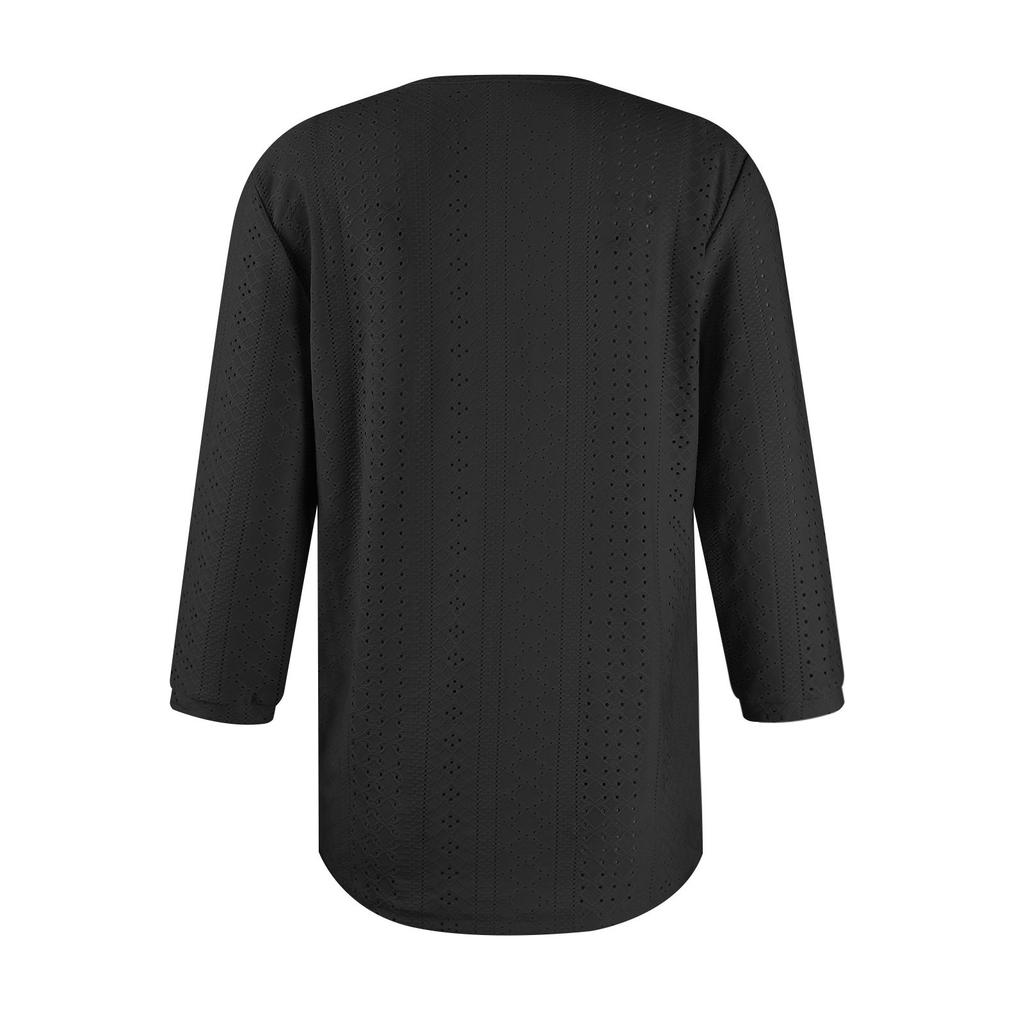 Damen Mode V-Ausschnitt Drei-Viertel-Ärmel T-Shirt Lässig Farbe Oberteil