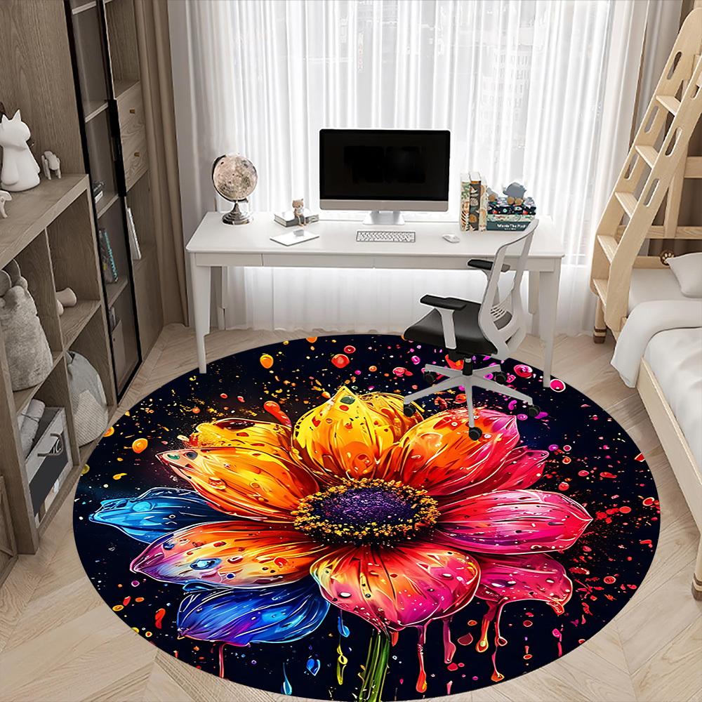 1 Stück Blume Blüte Büro Runder Teppich, Innenmatte Geeignet Für Büro, Unter Bürostühlen Schlafzimmer Wohnzimmer Heimdekoration, Raum Deko D070