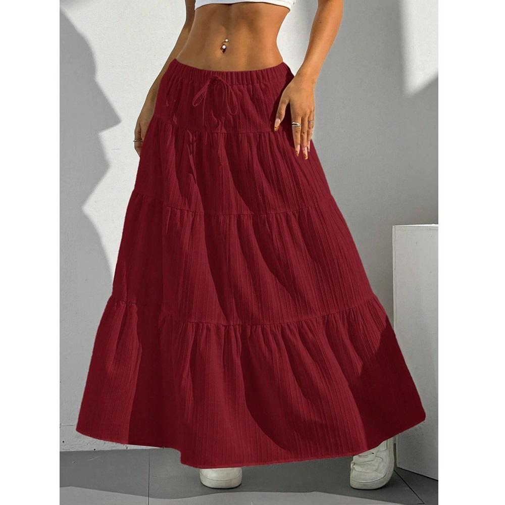 

Women Elegant Maxi Skirts Elastic Waist Bandage Long Skirt L красный