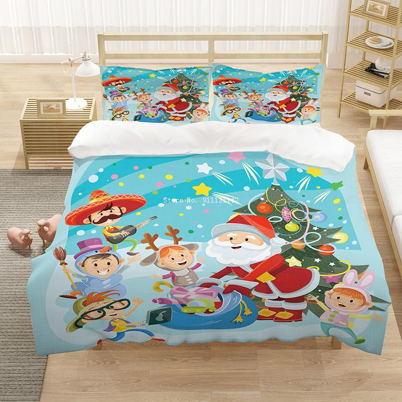 

3D Jolly Christmas Patterned Duvet Cover With Pillowcase Stylish Bedding Set Single Double Full Queen King Size Bedroom Decor EU single(135x200cm)