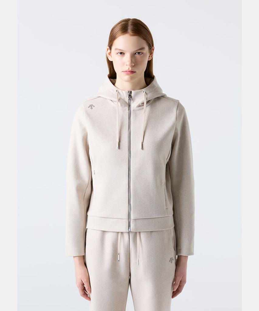 Descente Women'S Wool-Like Training Hooded Zip-Up Jacket Oatmeal Sr122Pft11