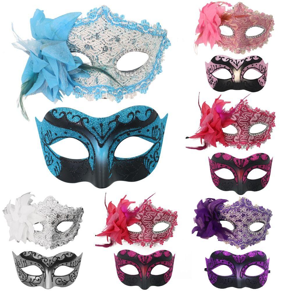 2PCS/set Flower Couple Masks Painted Design Masquerade Prop Half Face Mask Non-Toxic Material Venice Mask Ball Masquerade