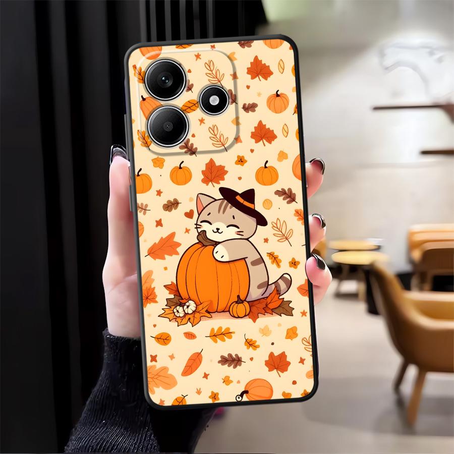 Case for Xiaomi Redmi Note 9S 9 10 11 12 Pro 11s 13 14 Pro Plus 12s 10S 7 8 Black Soft Phone Cover Pumpkin Cat