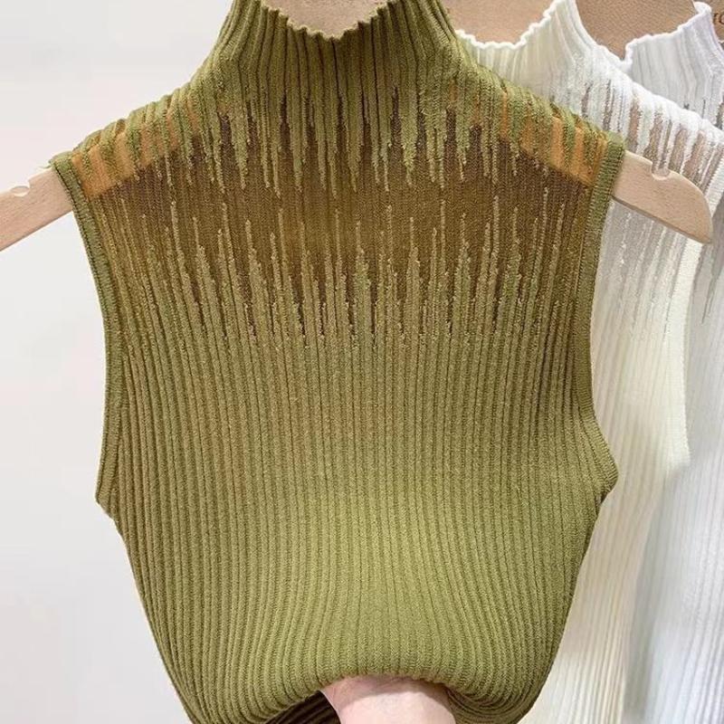 Women's Summer Fashion Knitted Tank Top Half High Neck Comfortable Breathable T-Shirt Thin Sleeveless Pullover Corset Top