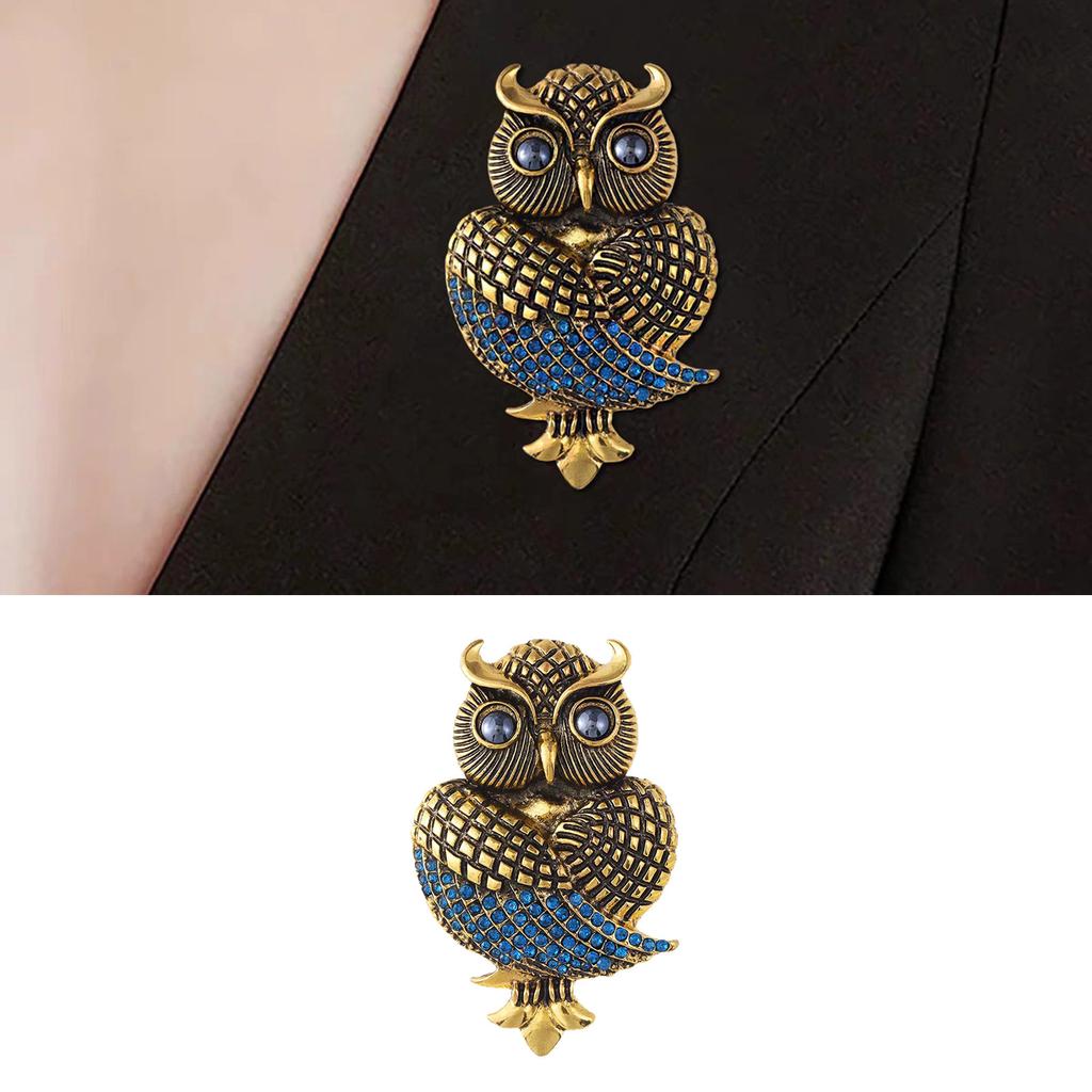 Vintage Owl Brooch Elegant Alloy Jewelry With Crystals Rhinestones for Women Men Gift for Fashion Accessories