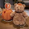 Cute Black Bear Doll with Pumpkin Clothes Earphone & Cloak Eggplant Stuffed