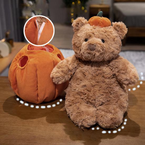 Cute Black Bear Doll with Pumpkin Clothes Earphone & Cloak Eggplant Stuffed