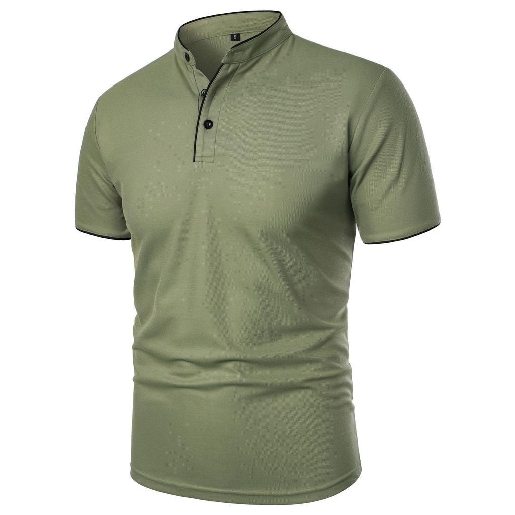 Summer Men's Short Sleeve T Shirts Solid Color Stand Collar Smart Casual Tshirts Men Slim Fit Lightweight Pull On Tees Tops Man