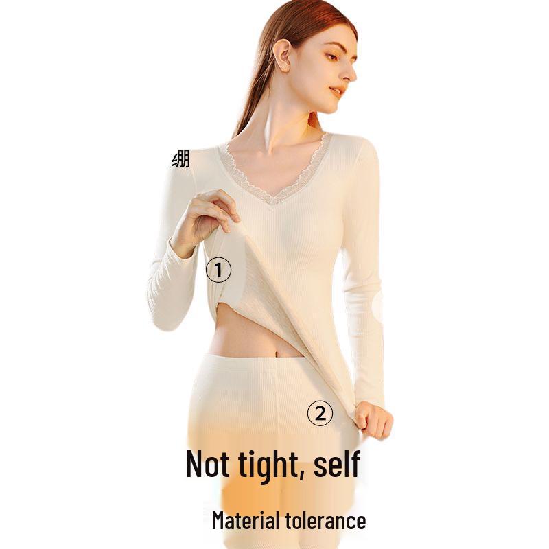 Women's Cashmere Silk Warm Set with Built-In Bra, Plus Velvet, Autumn/Winter 2025 Style, Base Layer Top Innerwear