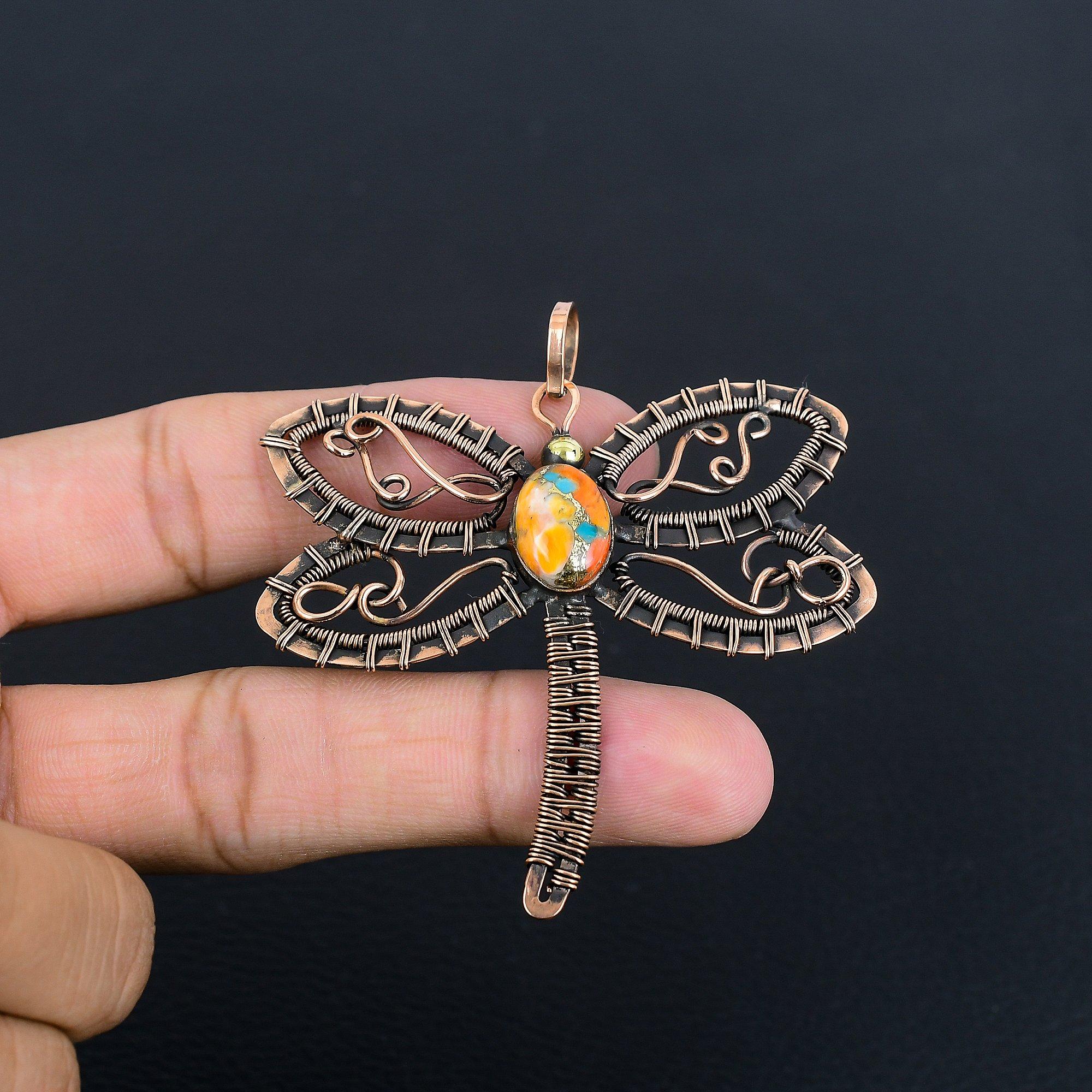 

Orange Spiny Oyster Pendant, 999 Copper Wire Wrapped Gemstone Jewelry, Handmade Pendant Amazing Jewelry, Gift For Her 2.75 Inches