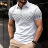 Summer New Men's Short Sleeved Lapel Polo Shirt Square Printed Zipper Casual