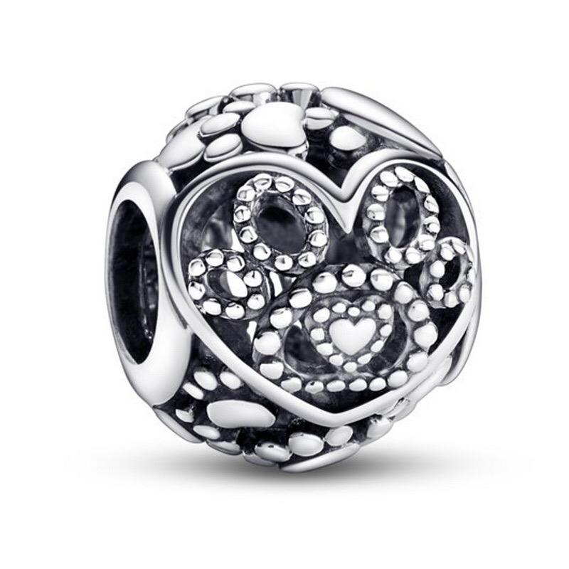 Pixar Hollow-out Round Woven Flower Queen Charm Bead European Silver Bracelet Necklace DIY Jewelry Gift for Women