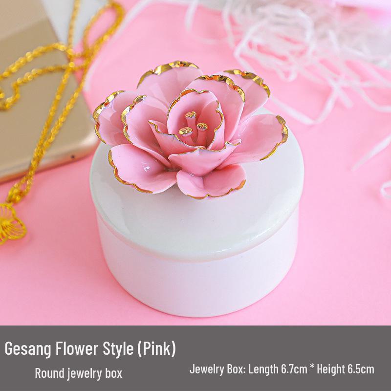 

Handmade Nordic Porcelain Jewelry Box with Ceramic Flower Ornament