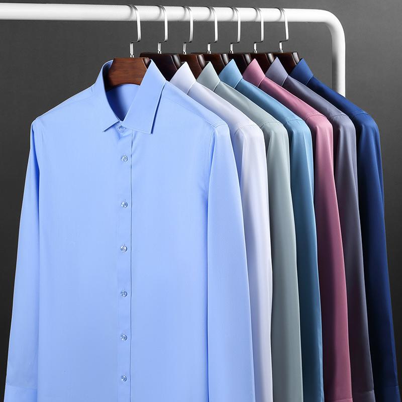 Spring New Fashion Casual Long Sleeve Shirt Men's Bamboo Fiber Non-ironing Solid Color Shirt