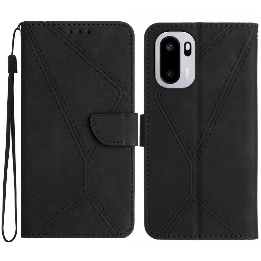 For OnePlus 15R 5G Case Skin Touch Lines Imprinted PU Leather Flip Phone Cover