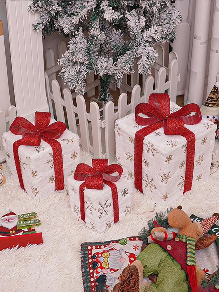 3pcs Lighted Gift Boxes Elegant Pre Lit Xmas Boxes Decorations for Home Stores Offices Restaurant