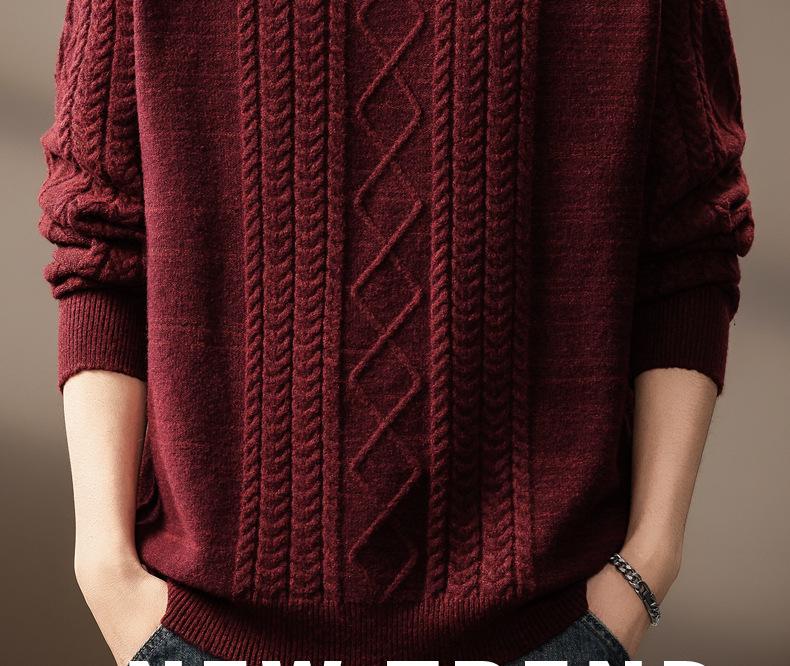 Luxury Cable Knit Round Neck Pullover for Men - Trendy Autumn/Winter Loose Fit Sweater