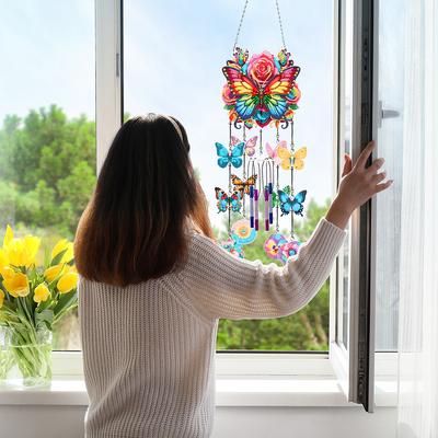 5D DIY Butterfly Wind Chime Double Sided Diamond Painting Home Decor 5D DIY Diamond Painting Dots Pendant for Home Wall Decor