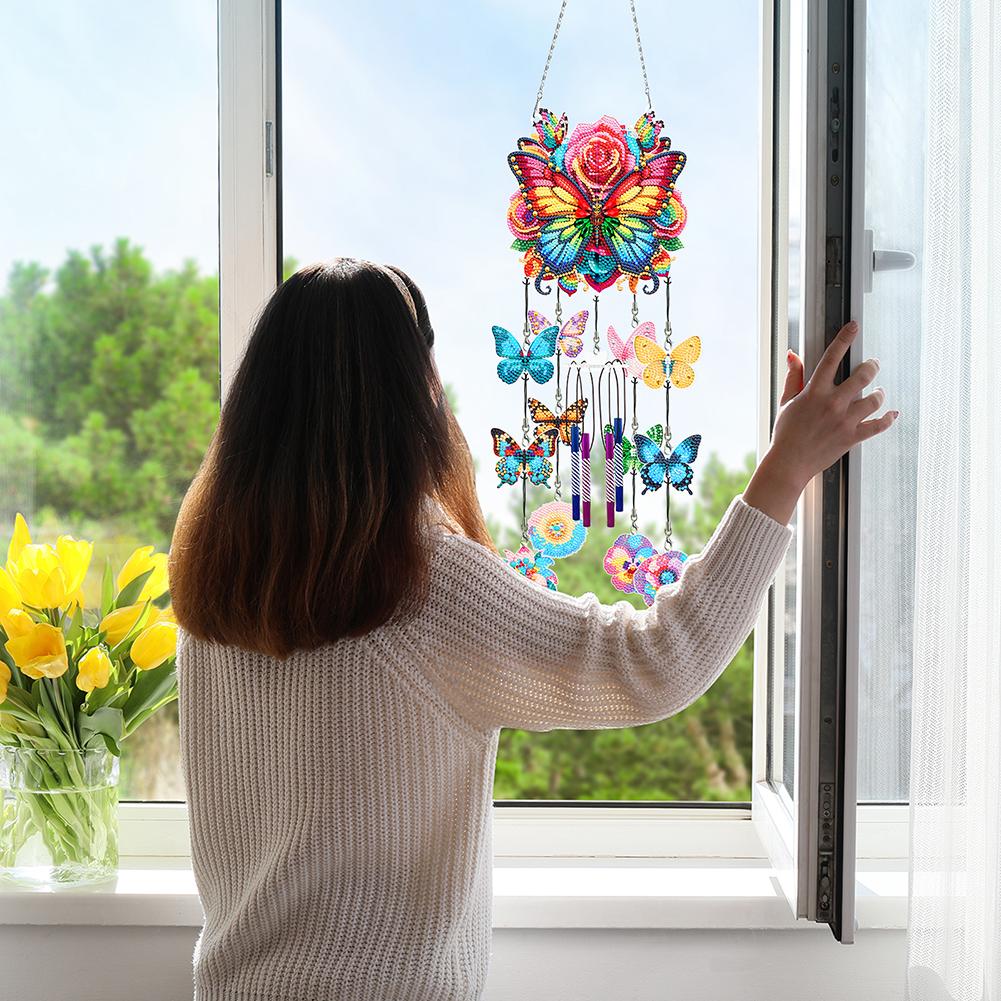 Butterfly Wind Chime Double Sided Diamond Painting Hanging Pendant 5D DIY Diamond Painting Dots Pendant for Home Wall Decor