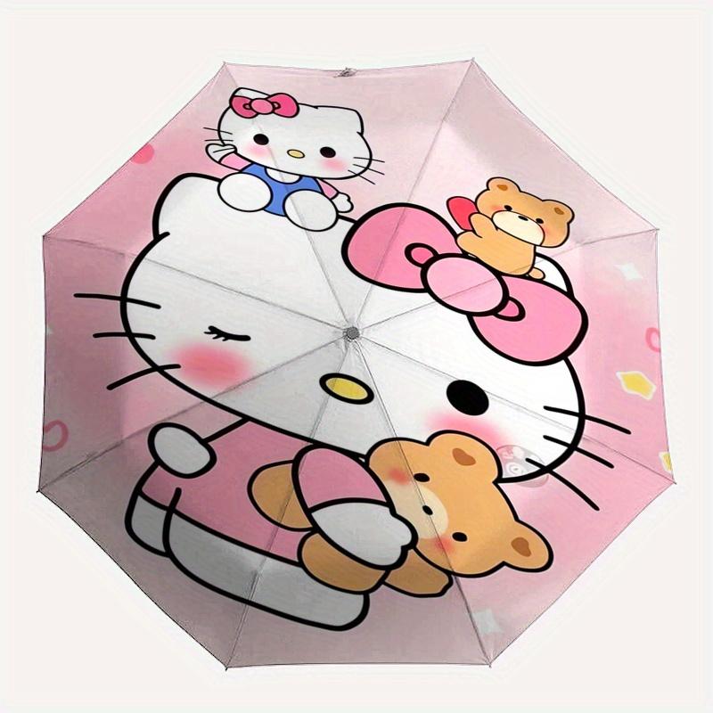 Hello Kitty,Bow Automatic Folding Umbrella-Simple 8-Rib Design, Bright Cartoon Pattern, Durable Iron Frame, Suitable For Travel, Outdoor, Be