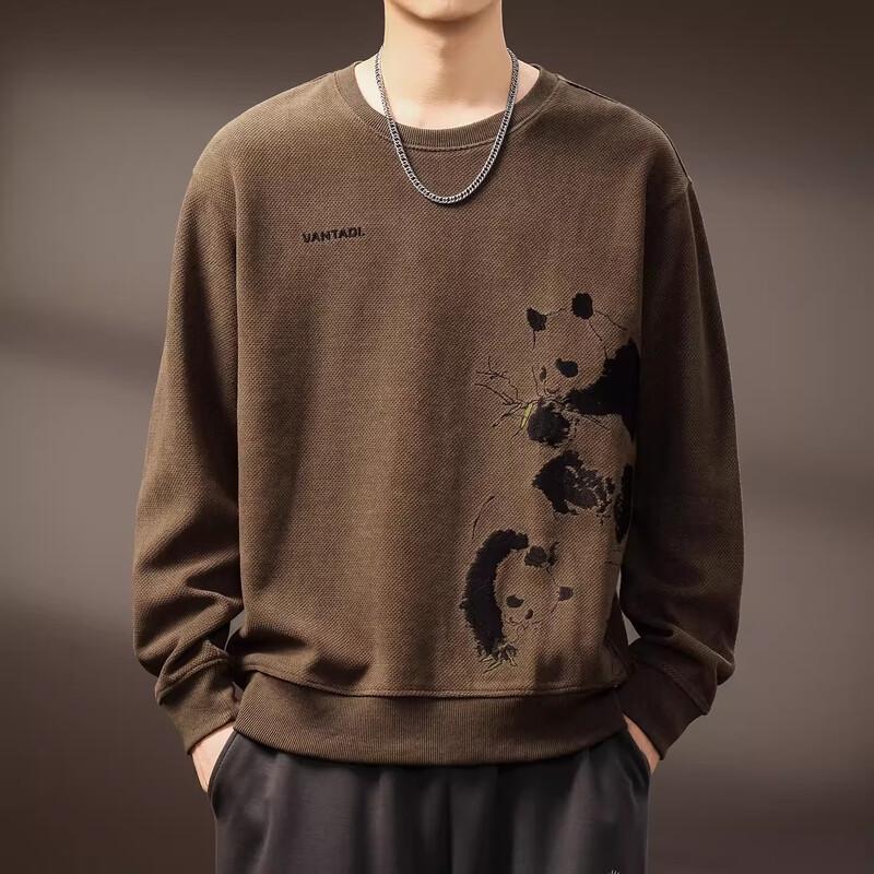 Men's American Retro Panda Print Long Sleeve Crewneck Sweatshirt